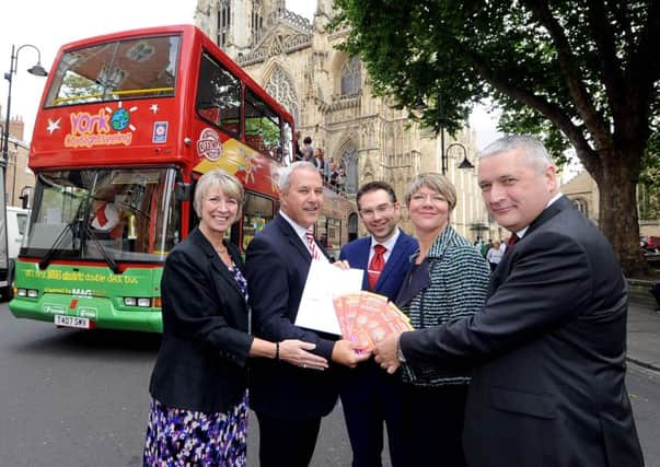 The world's first electric retrofitted double decker sightseeing bus is lauched in York.