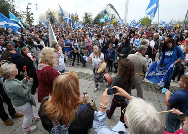 YES campaigners demonstrate outside the BBC building in Glasgow