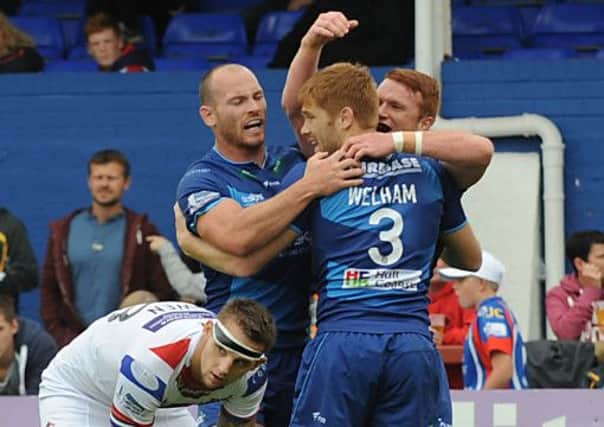 Hull KR's Macauley Hallett scores and celebrates