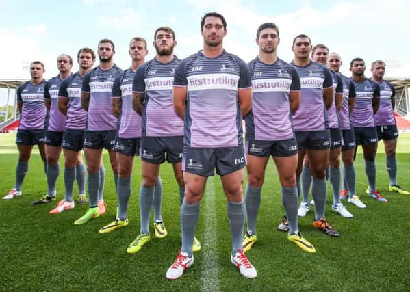 Super League Dream Team line up, (from left): Elliott Whitehead, Chris Hill, Sean OLoughlin, Zak Hardaker (Leeds), Kevin Brown, Daryl Clark (Castleford), Matty Smith, Tommy Makinson, Ryan Hall (Leeds), Michael Shenton (Castleford), Carl Ablett (Leeds), Kallum Watkins (Leeds) and Jamie Peacock (Leeds).