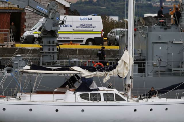 The yacht Makayabella which is being held in Haulbowline naval base, Cobh, Co Cork