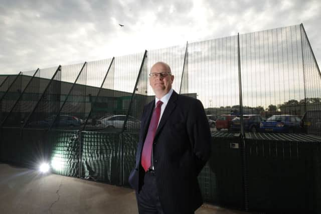 CEO Mike Hughes with the Terror Block, at Hesco Bastion, Leeds. Picture by Simon Hulme