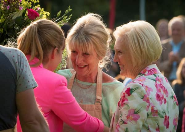 Mel Giedroyc (left), Mary Berry (right) and winner Nancy Birtwhistle