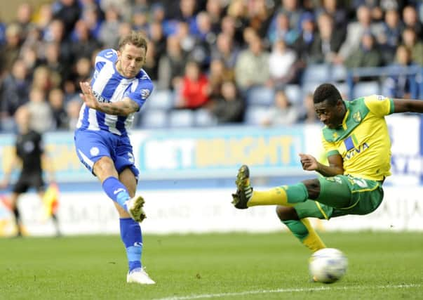 A rare shot on goal from Wednesday as Stevie May lets fly