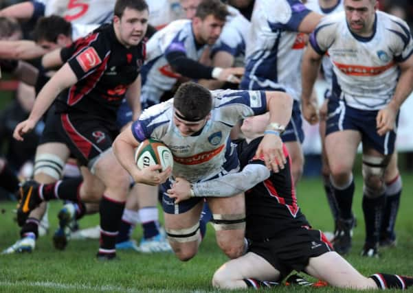 Josh Bainbridge dives over for a try for Yorkshire Carnegie.