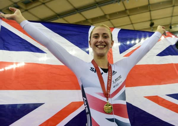 Laura Trott celebrates winning the Women's Omnium