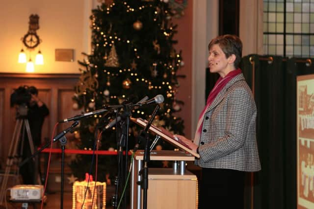 Rev Libby Lane in Stockport Town Hall after the announcement by the Church of England that she will be appointed as the first female bishop.