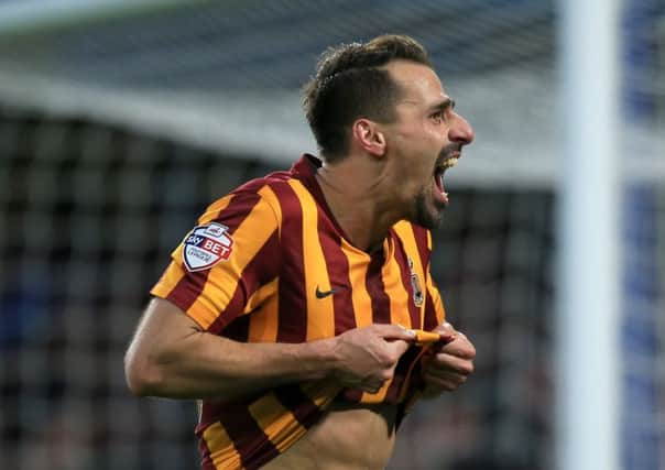 Bradford Citys Filipe Morais celebrates scoring against his former club Chelsea at Stamford Bridge in Saturdays win (Picture: John Walton/PA Wire).