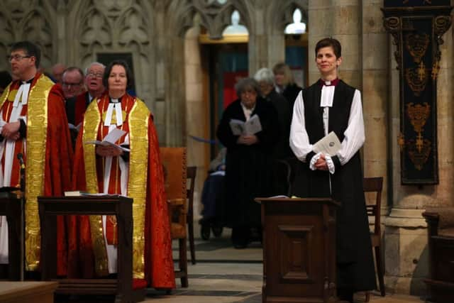 Protester Rev Paul Williamson interrupted a service at York Minster, where The Rev Libby Lane was consecrated as the eighth Bishop of Stockport.