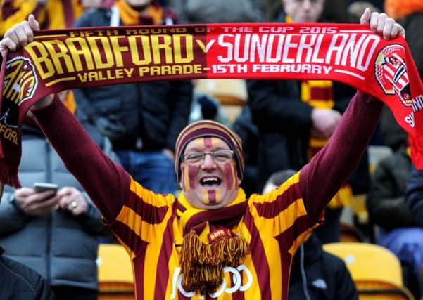 CUP JOY - Bradford fan Pete Leskovac celebrates the win over Sunderland. Picture: Jonathan Gawthorpe.