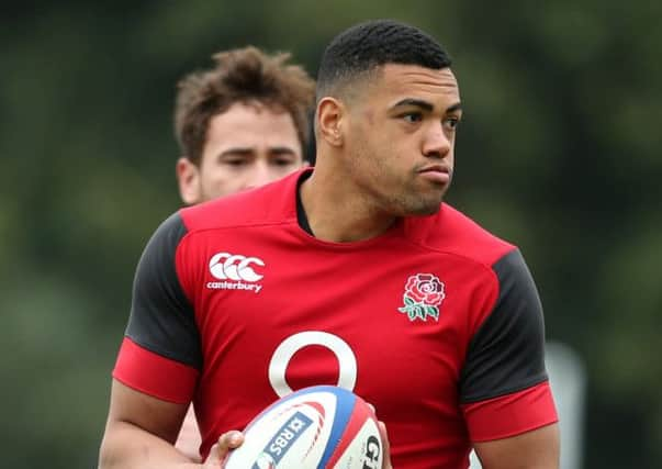 Huddersfield-born Luther Burrell pictured during an England training session at Pennyhill Park, Surrey, yesterday  (Picture: Steve Paston/PA).