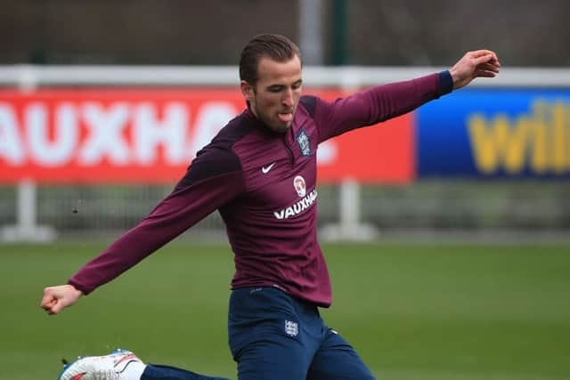 Harry Kane, who could make his debut for England tonight against Lithuania or on Tuesday against Italy, pictured yesterday during a training session in Enfield (Picture: Nick Potts/PA Wire).