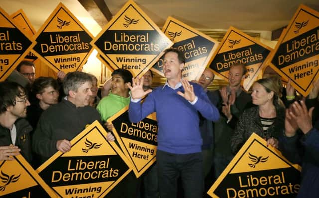 Nick Clegg speaks at a rally of Lib Dem supporters in Sheffield