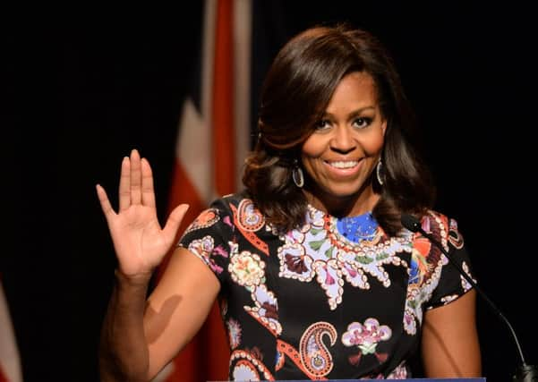 US first lady Michelle Obama visits the Mulberry School for Girls in Tower Hamlets, east London.