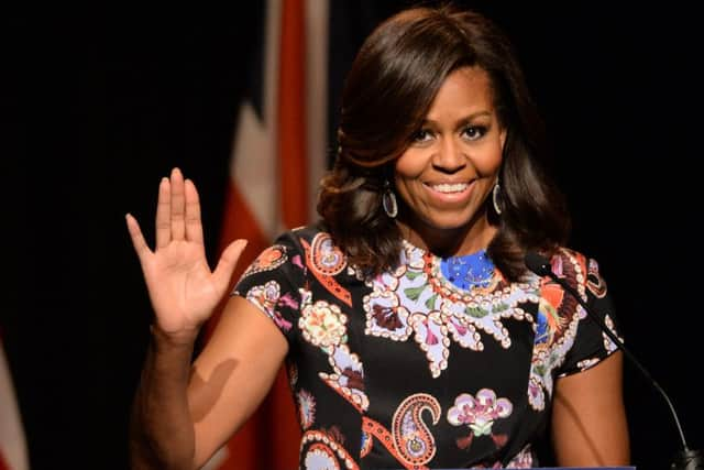 US first lady Michelle Obama visits the Mulberry School for Girls in Tower Hamlets, east London.