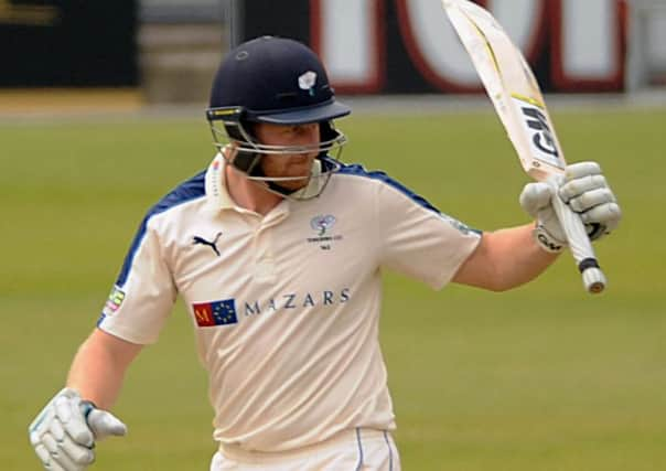 Yorkshires captain Andrew Gale acknowledges the crowd after reaching his half-century against Nottinghamshire at Headingley yesterday. He was 144 not out by the close of play (Picture: Dave Williams).