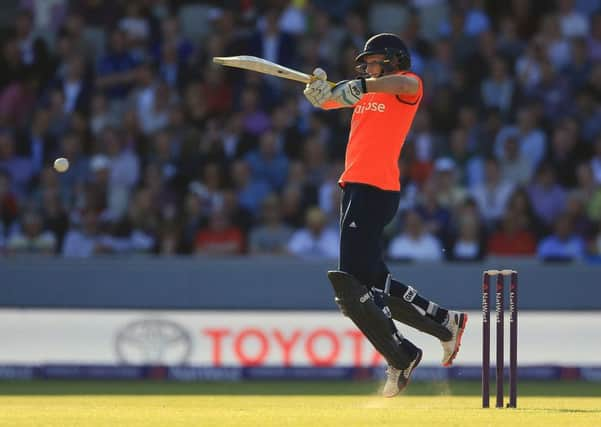 Yorkshires Joe Root leaves the ground as he deals with a delivery during Englands T20 match with New Zealand at Old Trafford last night (Picture: Nigel French/PA).