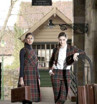 From Hobbs autumn/winter collection: Tasha wears Carnell dress in Harris tweed plaid wool, £299; Lara roll neck in ebony Merino wool, £65; Ashley boots in ebony leather, £249; Clare wears Carnell jacket in Harris tweed plaid wool, £259; Kelsey  shirt in ice white cotton, £69; Carnell trousers in Harris tweed plaid wool, £159.