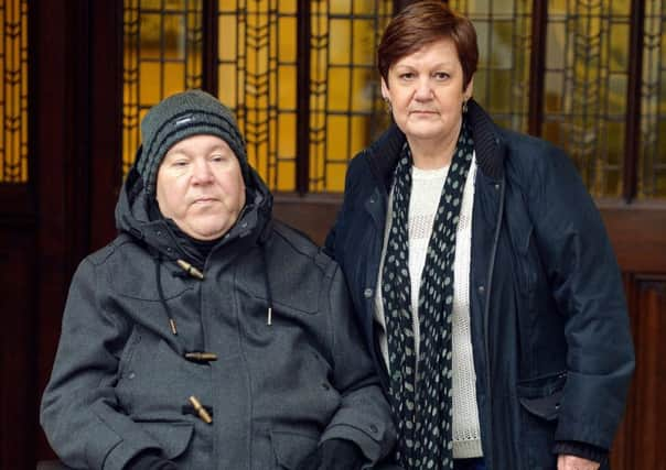 Paul Lamb accompanied by Jane Nicklinson, widow of Tony Nicklinson, the Court of Human Rights in Strabourg.