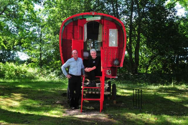 Gypsy caravans at Markington Hall, nr Harrogate, which belongs to William and Julie Wilberforce.