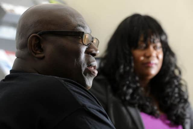 Blacka Brown with Heather Nelson, chief executive of the Black Health Initiative, in Chapeltown, Leeds. Picture Bruce Rollinson.