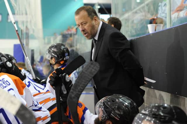 Paul Thompson, on the bench with his Sheffield Steelers' players during last weekend's games against Braehead Clan. Picture: Dean Woolley.