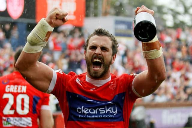 Hull Kr's Josh Mantellato celebrates after KR win the Challenge Cup semi-final match at Headingley Carnegie Stadium, Leeds.