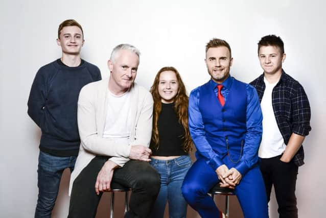 On song:  From left: Ben Hunter, Tim Firth, Chloe May Jackson, Gary Barlow and Josh Benson. Picture: Matt Crockett