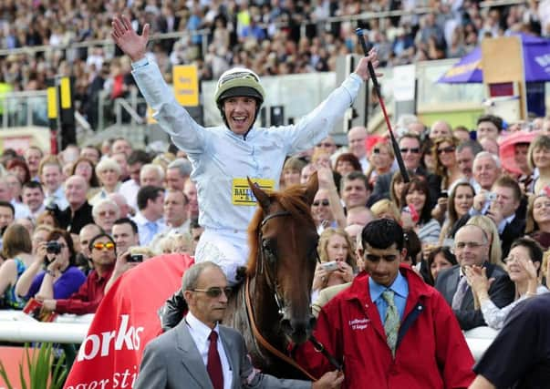 Frankie Dettori celebrates after winning the 2008 St Leger on Conduit.