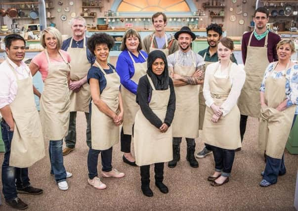 Alvin, Ugne, Paul, Dorret, Marie, Ian, Nadiya, Stu, Tamal, Flora, Mat and Sandy in this year's Great British Bake Off.