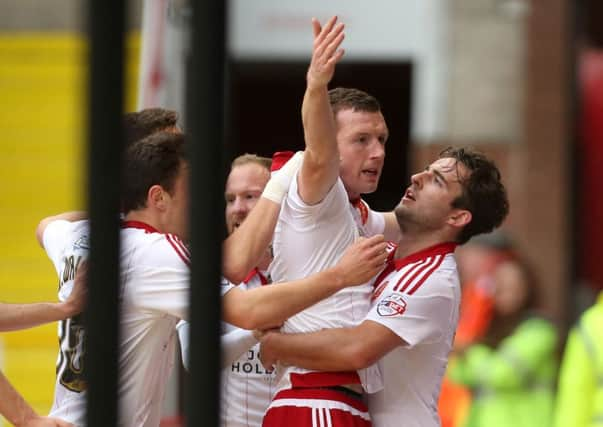 WINNER: Sheffield United's Neill Collins celebrates scoring his side's third and winning goal. Picture: Philip Oldham/SportImage.