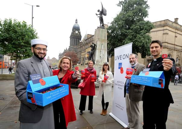 Qari Asim of Leeds Makkah Mosque, Debbie Westlake, Community Fundraiser for West Yorkshire for the Poppy Appeal, Rabbi Esther Hugenholtz, of Sinai Synagogue, Roundhay, Danielle Neighbour, Community Fundraiser Manager, North East, Royal British Legion Poppy Appeal, Rabbi Ian Morris of Sinai Synagogue, and Reverend Heston Groenwald of All Hallows Church in  Leeds.

 Picture James Hardisty