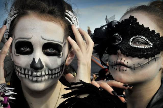 Whitby Goth weekend.Louise Attley and Kelsey Smith finish their make up . pic Richard Ponter 154620 u