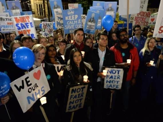 Junior doctors protest in Victoria Gardens, Leeds.