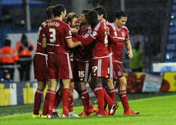 Adam Clayton celebrates scoring his first goal for Middlesbrough, against former club Huddersfield Town (Picture: Bruce Rollinson).