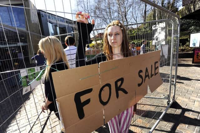 Sheffield University students protesting outside the Students Union,Western Bank, about human trafficking last year.