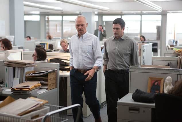 From Spotlight. Pictured: Michael Keaton,and Mark Ruffalo.