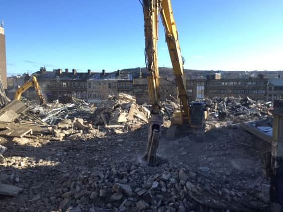 Remains of Cow Green car park, Halifax, after it was blown up.