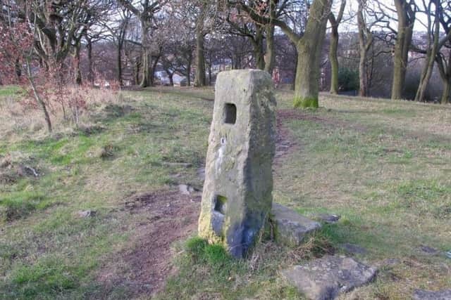 An old stoop stone, or gate post, on the edge of Judy Woods.