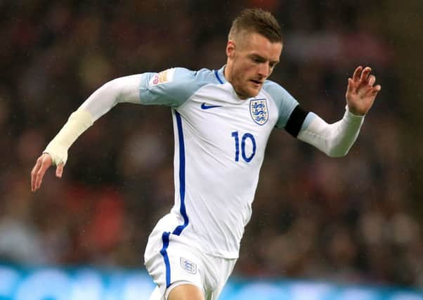 England's Jamie Vardy runs at the Holland defence at Wembley Stadium last night.