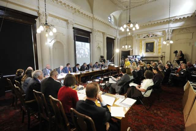 Members of North Yorkshire Planning Committee listen to speakers at County Hall, Northallerton