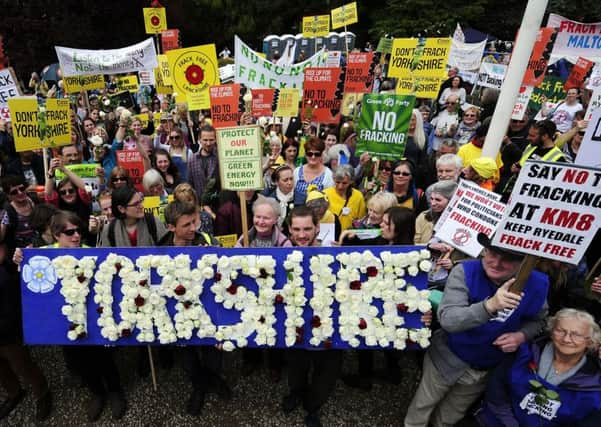 Demonstrators outside North Yorkshire County Council which approved fracking plans this week.