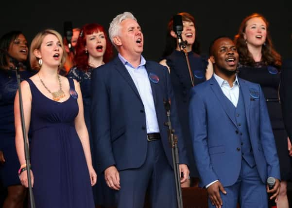 The Lewisham and Greenwich NHS Choir performing on The Pyramid Stage at Glastonbury Festival. Picture: Yui Mok/PA Wire