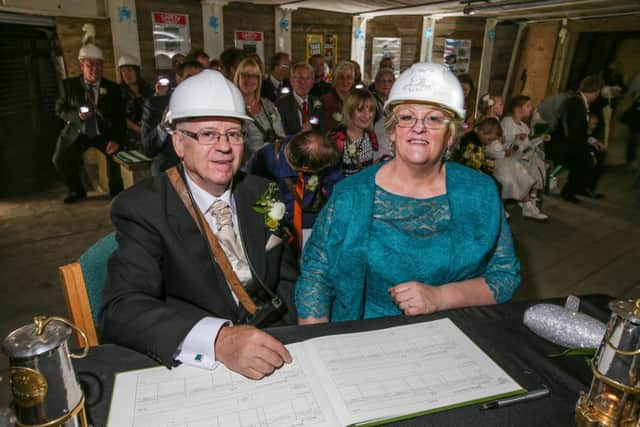 Sharon Hinchcliffe and Alan Torr tied the knot 140 metres underground at the National Coal Mining Museum in West Yorkshire. Picture: Ross Parry Agency