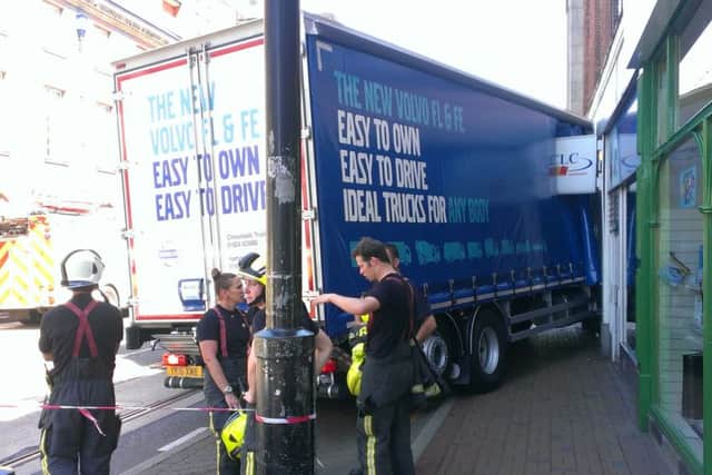 A lorry smashed through CLC bookshop window on West Street. Photo Dan Hobson