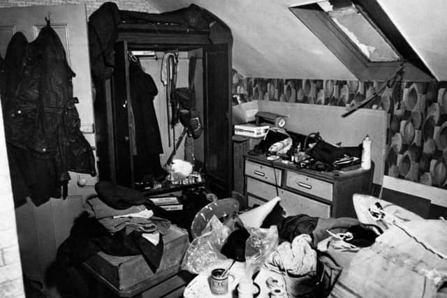 Inside the top floor room in Donald Neilson's house in Grangefield Avenue, Thornbury, Bradford.