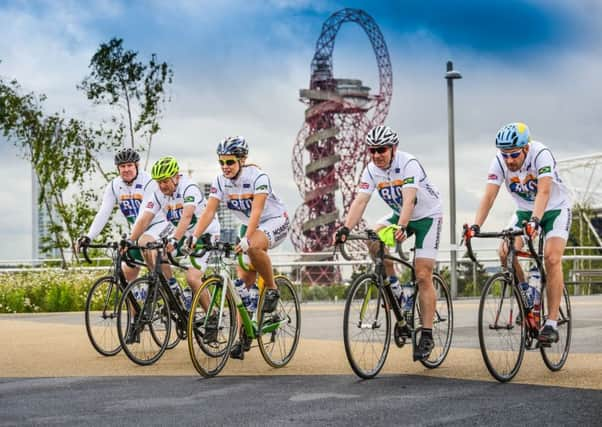 The team of riders setting off from London.