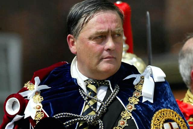 The Duke of Westminster Gerald Cavendish Grosvenor, arriving at  St George's Chapel, Windsor Castle, Berkshire for the annual Order of the Garter procession where new knights take their royal oath and are invested in the insignia.