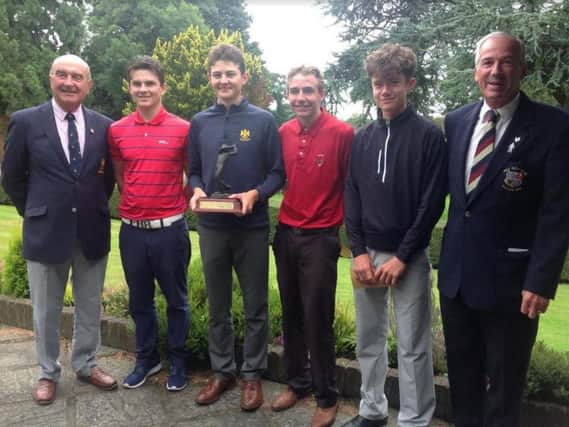 East Riding Union president Howard Palmer with, l-r, Ben Ratcliffe, Matty Raybould, Joe Allenby, Tom Duck and Hull captain Lawrie Hodges.