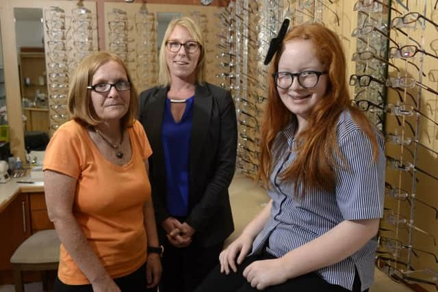 Becky Crossthwaite at Hunslet Carr Vision Centre  with her mother Kirsty and manager Rona Craig